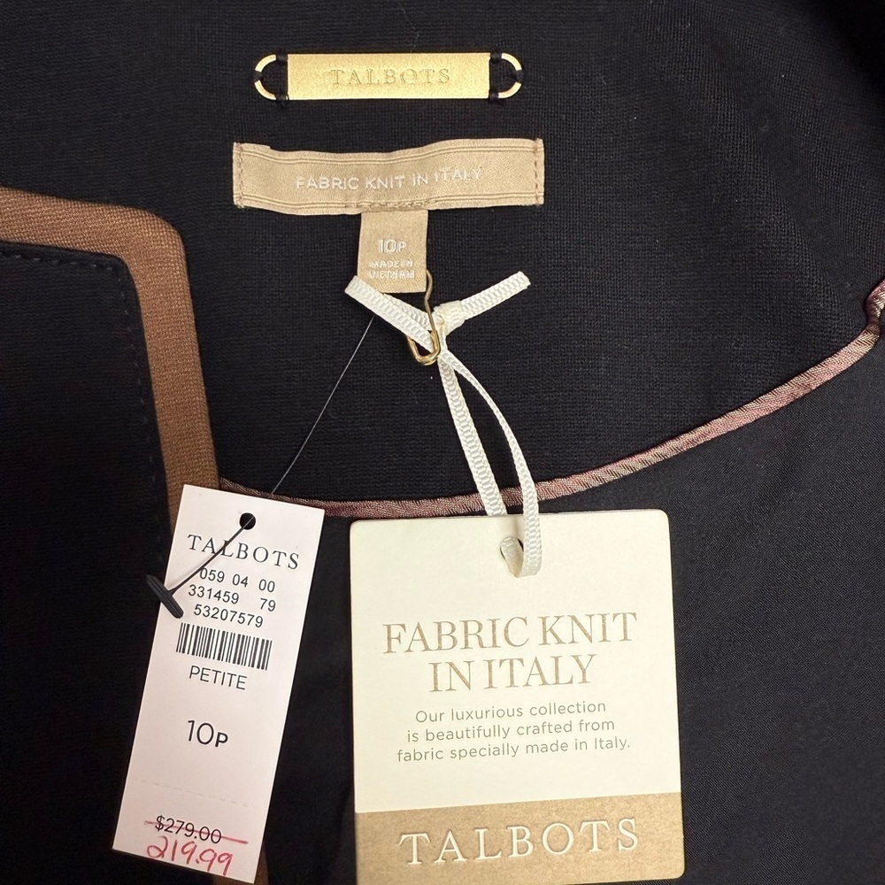 NWT Talbots Black Open Front Blazer Jacket Brown Trim Petite 10P Clasic Workwear - Picture 3 of 6